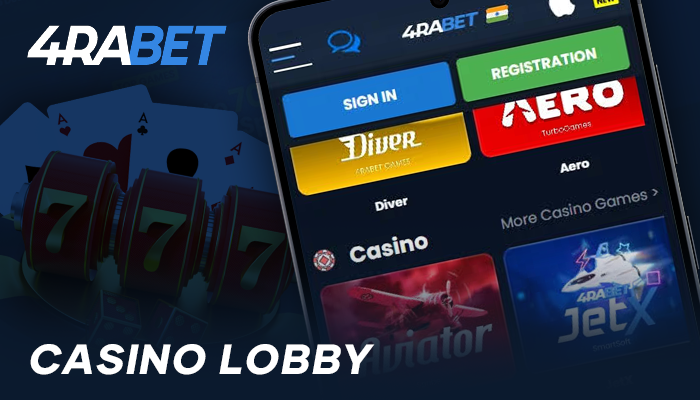 Online Casino Games Section in the 4Rabet App